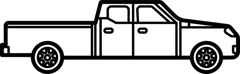 Pickup Truck Vector Outline Illustration
