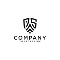 PS shield letter logo design template.
