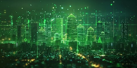 Smart Grid and Communication Concept. Green, Futuristic Digital Style.