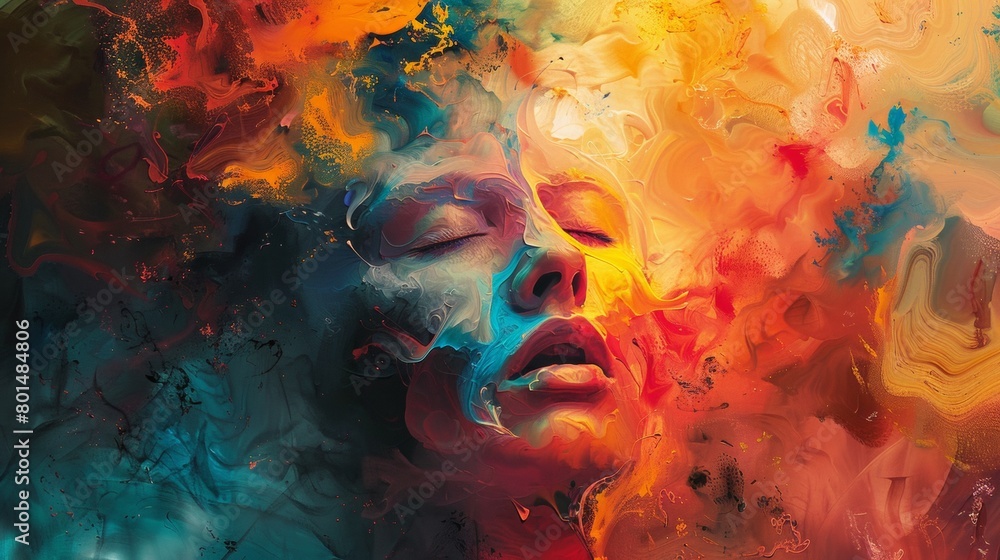 Poster an abstract representation of emotions, using color, shape, and texture to convey mood.