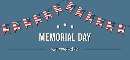 Memorial day background. American flags garland. Vector flat illustration.