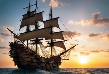Obraz premium 'ship pirate sea open sunset exotic german portugal holiday amalfi crete ocean mediterranean france spain greece italy landscape adventure barbarian battle boat caribbean cruise frigate journey'