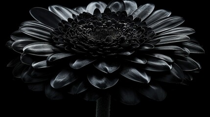   Black-and-white image of a flower on a black background, centered on the flower