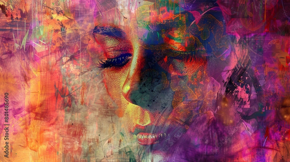 Poster an abstract representation of emotions, using color, shape, and texture to convey mood.