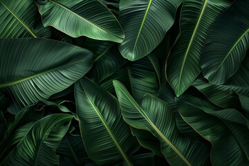 Tropical green leaves background. Nature concept. Flat lay, top view