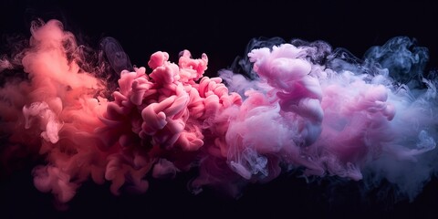 Fototapeta premium magenta and pink fluffy pastel ink smoke cloud against black background