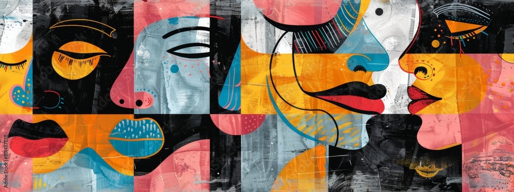 Poster an abstract representation of emotions, using color, shape, and texture to convey mood.