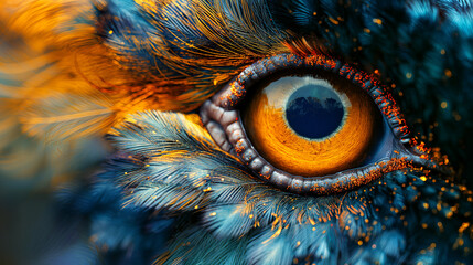 Abstract background peacock eye closeup blue, green, gold shade - Powered by Adobe
