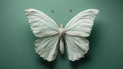   White butterfly on green background with shadow to the left