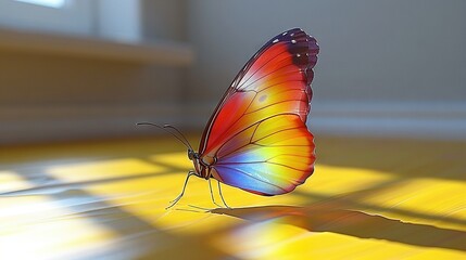   Butterfly sitting on floor in sunlit room