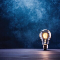 Indigo backdrop with illuminated lightbulb on a white platform symbolizing ideas and creativity business concept creative thinking innovation new 