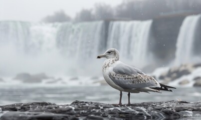 Fototapeta premium A lone gull in front of Niagara Falls, New York
