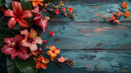 A beautiful bouquet of flowers with a wooden background. The flowers are red and orange, and they are arranged in a way that creates a sense of harmony and balance