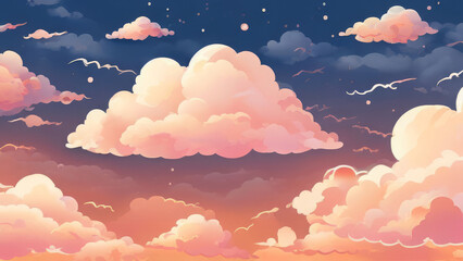 a pattern of fluffy clouds floating against a serene sky. soft and subtle hues to evoke a peaceful and dreamy atmosphere  - obrazy, fototapety, plakaty