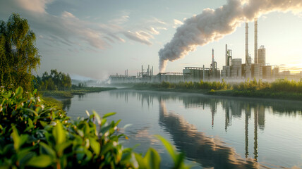 futuristic factory with good enviroment,Eco-friendly factory green factory concept,zero carbon future.