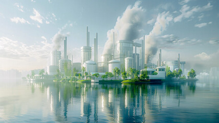 Naklejka premium futuristic factory with good enviroment,Eco-friendly factory green factory concept,zero carbon future.