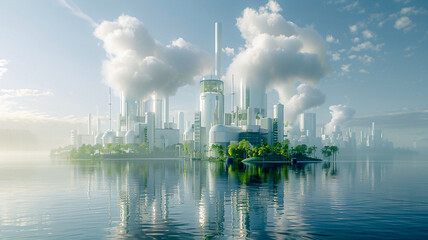 Obraz premium futuristic factory with good enviroment,Eco-friendly factory green factory concept,zero carbon future.