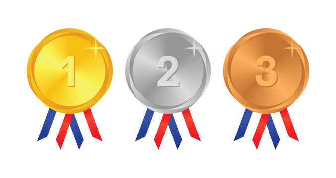 Winner Gold, Silver, Bronze. 1st 2nd 3rd medal first place second third Placement Achievement award winner badge guarantee winning prize ribbon symbol sign icon logo template 