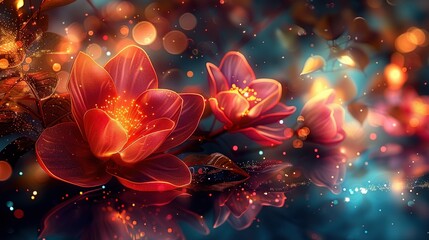   Close-up of a flower on a table, with reflection in table's surface