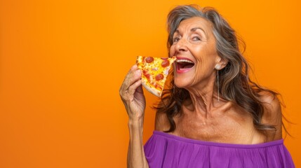 Joyful Woman Enjoying Delicious Pizza