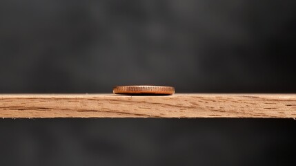  A wood piece atop a wooden table, one bearing a ring