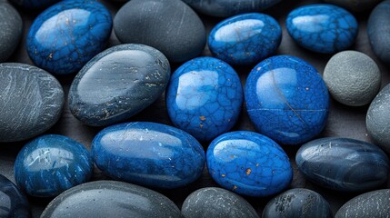 Fototapeta premium A blue-black rock pile rests atop a black-white rock mound