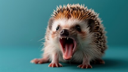   A hedgehog with its mouth open and wide open