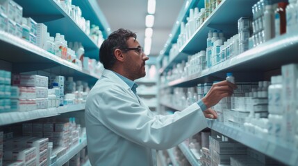 Pharmacist Restocking Medicine Shelves