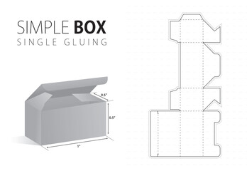 Simple packaging box die cut template with 3d preview black editable blueprint layout