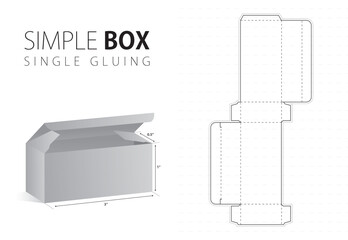 Simple packaging box die cut template with 3d preview black editable blueprint layout