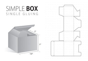 Simple packaging box die cut template with 3d preview black editable blueprint layout