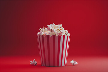 Popcorn in a striped box on a red background