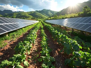 An agrisolar farm where solar panels and crops coexist