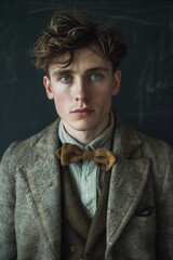 Obraz premium Portrait of a handsome young man in a jacket and bow tie