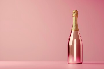 Elegant Pink Champagne Bottle on Pastel Background
