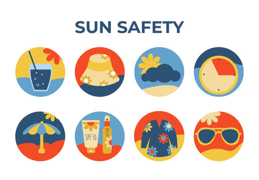 Summer sun safety and skin protection infographics design vector elements