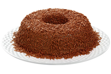 prato com delicioso pudim de chocolate isolado em fundo transparente - receita de sobremesa brasileira brigadeirão recortada