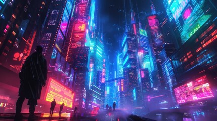 Futuristic city glows with soft hues, complemented by the sleek design of hovering vehicles above the vibrant skyline. Resplendent.