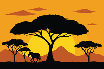 Savanna Landscape Africa Vector Silhouette Vectors design