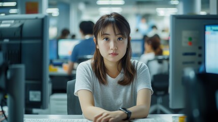 East Asian Female Software Developer in Office
