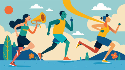 As the horn sounds the runners take off their sneakers pounding against the pavement in perfect rhythm as they embark on their 26.2 mile journey.. Vector illustration