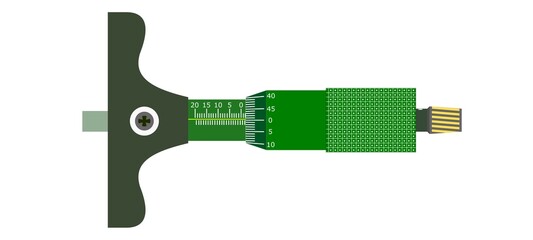 Depth Micrometer isolated on a white background, It is a precision instrument used to measure the depth of holes, slots, and other recesses in manufacturing and engineering for accurate depth 