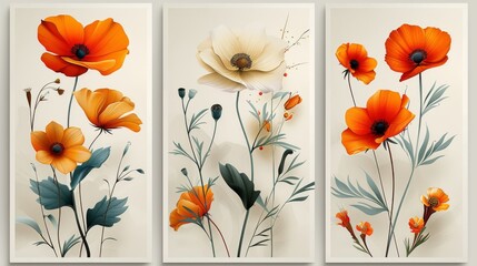 An abstract set of Flower Market posters in modern format.