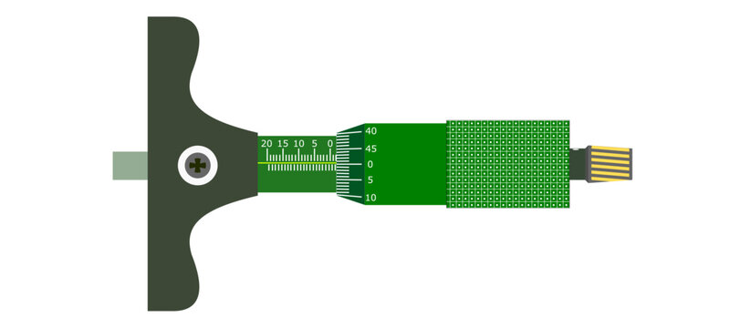 Depth Micrometer isolated on a white background, It is a precision instrument used to measure the depth of holes, slots, and other recesses in manufacturing and engineering for accurate depth 