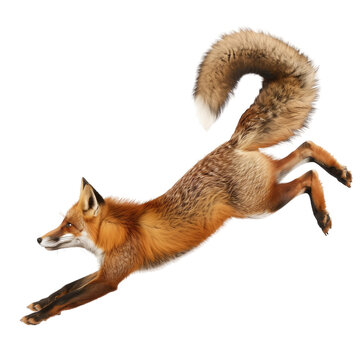 A fox is leaping through the air, dynamic pose, isolated on white or transparent background, png clipart, design element.
