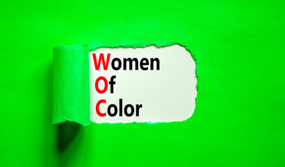 WOC women of color symbol. Concept words WOC women of color on beautiful white paper. Beautiful...