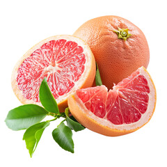 A slice of ripe grapefruit isolated on white or transparent background, png clipart, design element. Easy to place object on any other background.