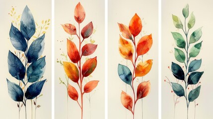 The botanical wall art modern set, a set of water color boho foliage and abstract shapes drawn in line art shape. This set of botanical art moderns can be used as wall art for the house, for a cover,