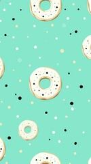Mint Green background simple minimalistic seamless pattern, multicolored playful hand drawn cute lines and stars on sugar sprinkles on a donut