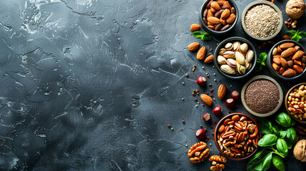 Gray Background Vegan Dish with Nuts and Almonds
